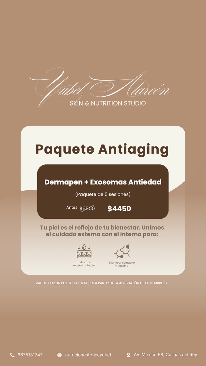 Paquete Antiaging: Dermapen + Exosomas Antiedad, 5 sesiones por $4,450 MXN